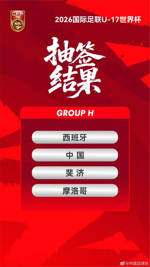 云开体育-U17男足世界杯抽签：中国与西班牙、摩洛哥、斐济同组